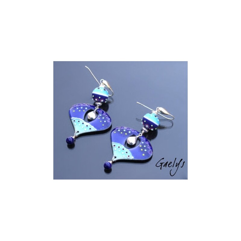 Claudia - Boucles d'oreilles - cuivre émaillé à chaud / Lampwork - bleu cobal / bleu turquoise - crochets argent