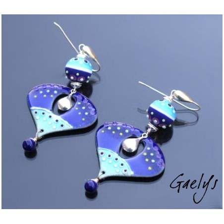 Claudia - Boucles d'oreilles - cuivre émaillé à chaud / Lampwork - bleu cobal / bleu turquoise - crochets argent