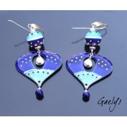 Claudia - Boucles d'oreilles - cuivre émaillé à chaud / Lampwork - bleu cobal / bleu turquoise - crochets argent