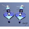 Claudia - Boucles d'oreilles - cuivre émaillé à chaud / Lampwork - bleu cobal / bleu turquoise - crochets argent