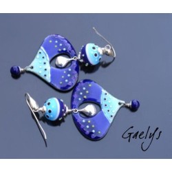 Claudia - Boucles d'oreilles - cuivre émaillé à chaud / Lampwork - bleu cobal / bleu turquoise - crochets argent