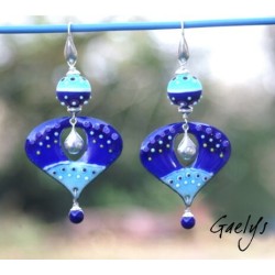 Claudia - Boucles d'oreilles - cuivre émaillé à chaud / Lampwork - bleu cobal / bleu turquoise - crochets argent