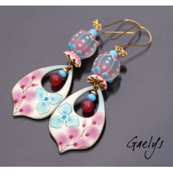 Chloé - Emaux Gaelys - boucles d'oreilles - cuivre émaillé à chaud / Lampwork - Bleu / rose - vermeil
