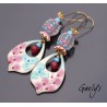 Chloé - Emaux Gaelys - boucles d'oreilles - cuivre émaillé à chaud / Lampwork - Bleu / rose - vermeil