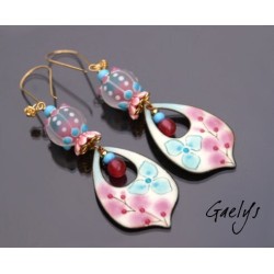 Chloé - Emaux Gaelys - boucles d'oreilles - cuivre émaillé à chaud / Lampwork - Bleu / rose - vermeil
