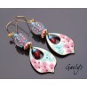 Chloé - Emaux Gaelys - boucles d'oreilles - cuivre émaillé à chaud / Lampwork - Bleu / rose - vermeil