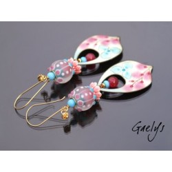 Chloé - Emaux Gaelys - boucles d'oreilles - cuivre émaillé à chaud / Lampwork - Bleu / rose - vermeil