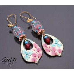 Chloé - Emaux Gaelys - boucles d'oreilles - cuivre émaillé à chaud / Lampwork - Bleu / rose - vermeil