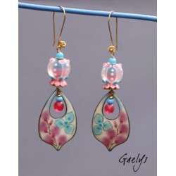 Chloé - Emaux Gaelys - boucles d'oreilles - cuivre émaillé à chaud / Lampwork - Bleu / rose - vermeil