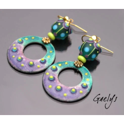 Frany - Emaux Gaelys - boucles d'oreilles - cuivre émaillé à chaud -  Multicolore - crochets vermeil - Perle lampwork - Créole
