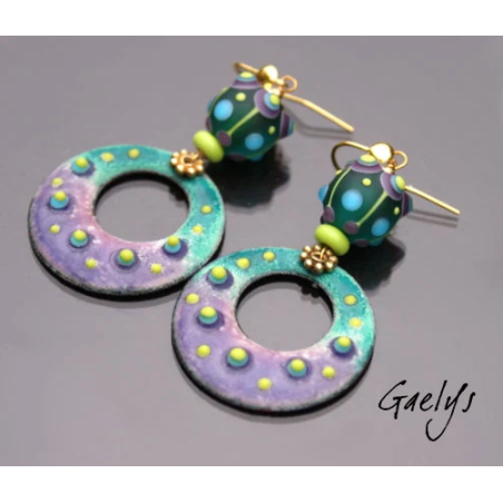 Frany - Emaux Gaelys - boucles d'oreilles - cuivre émaillé à chaud -  Multicolore - crochets vermeil - Perle lampwork - Créole
