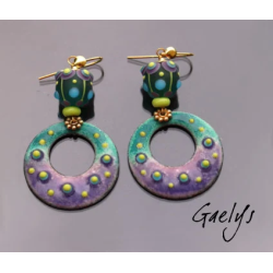 Frany - Emaux Gaelys - boucles d'oreilles - cuivre émaillé à chaud -  Multicolore - crochets vermeil - Perle lampwork - Créole