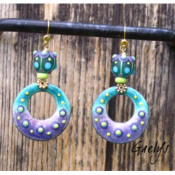 Frany - Emaux Gaelys - boucles d'oreilles - cuivre émaillé à chaud -  Multicolore - crochets vermeil - Perle lampwork - Créole