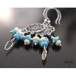 Réveuse - Boucle d'oreille lampwork inspiration indienne - Attrapeur de rêve