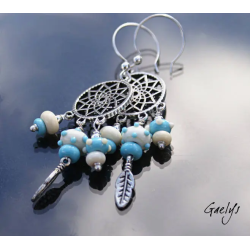 Réveuse - Boucle d'oreille lampwork inspiration indienne - Attrapeur de rêve