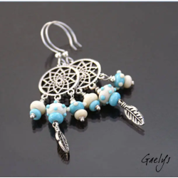 Réveuse - Boucle d'oreille lampwork inspiration indienne - Attrapeur de rêve