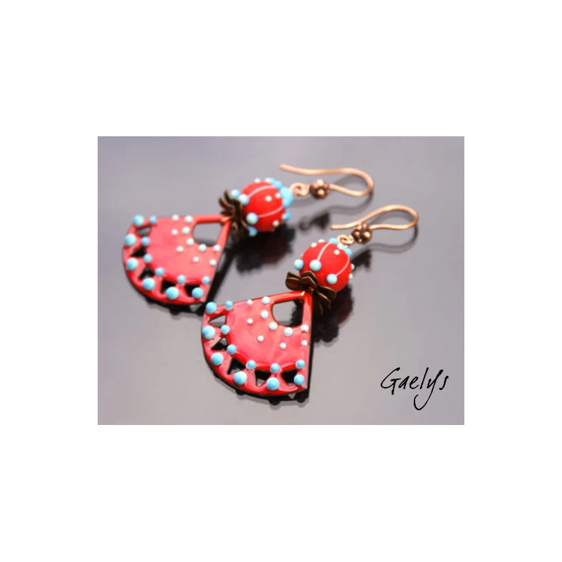 Tonie - Emaux Gaelys - boucles d'oreilles - cuivre émaillé à chaud / Lampwork - Rouge brulant - apprêts cuivre et laiton