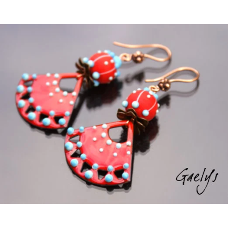 Tonie - Emaux Gaelys - boucles d'oreilles - cuivre émaillé à chaud / Lampwork - Rouge brulant - apprêts cuivre et laiton