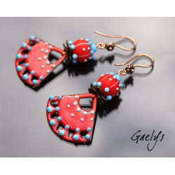 Tonie - Emaux Gaelys - boucles d'oreilles - cuivre émaillé à chaud / Lampwork - Rouge brulant - apprêts cuivre et laiton
