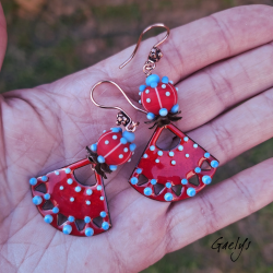 Tonie - Emaux Gaelys - boucles d'oreilles - cuivre émaillé à chaud / Lampwork - Rouge brulant - apprêts cuivre et laiton