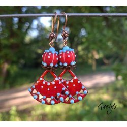 Tonie - Emaux Gaelys - boucles d'oreilles - cuivre émaillé à chaud / Lampwork - Rouge brulant - apprêts cuivre et laiton