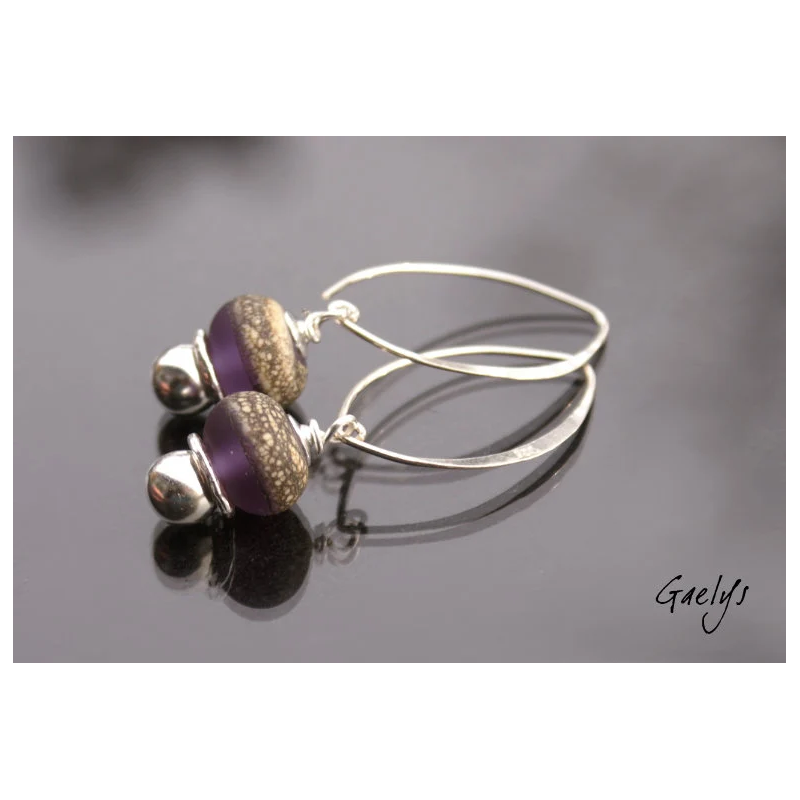 Grace - boucles d'oreille lampwork depoli améthyste et silvered