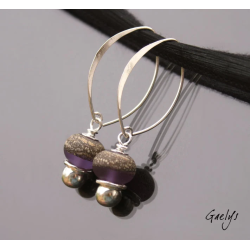 Grace - boucles d'oreille lampwork depoli améthyste et silvered