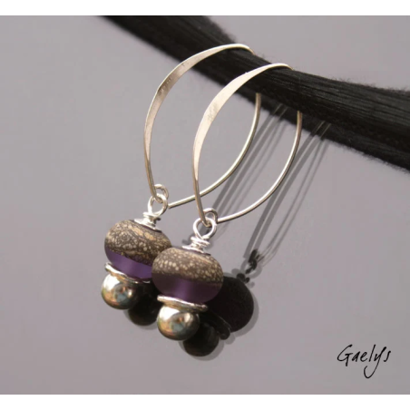 Grace - boucles d'oreille lampwork depoli améthyste et silvered