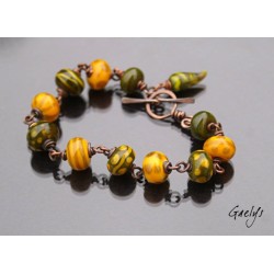 Bergham - Bracelet perle de verre et cuivre patiné