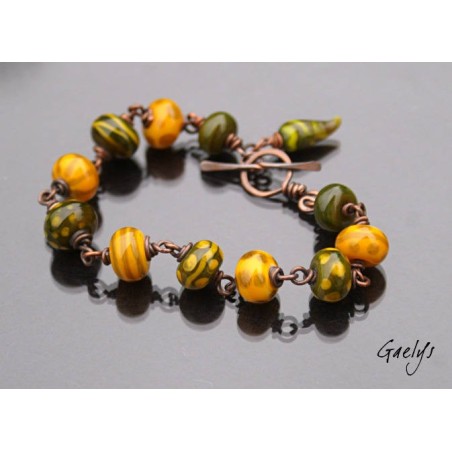 Bergham - Bracelet perle de verre et cuivre patiné