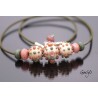 Collen - collier lampwork tons ivoire / beige / vieux rose - cordon cuir - apprêts argent