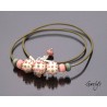 Collen - collier lampwork tons ivoire / beige / vieux rose - cordon cuir - apprêts argent