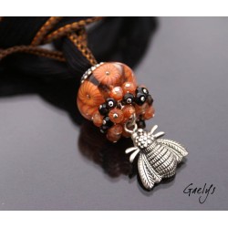 Honey queen - collier pendentif gaelys, pierre semi précieuses, lampwork et soie