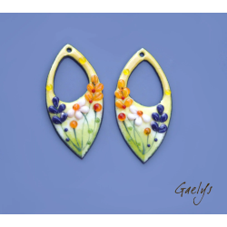 Paire de charm cuivre émaillé pour boucles d'oreille - vert / jaune /  rose / orange / violet