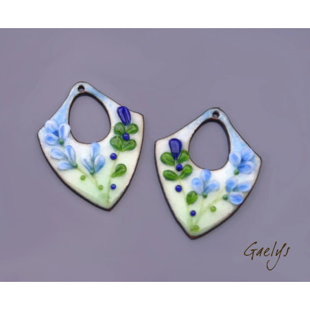 Paire de charm cuivre émaillé pour boucles d'oreille - vert / bleu pervenche/ marine