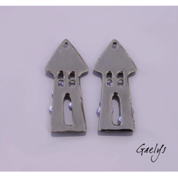 Paire de charm cuivre émaillé pour boucles d'oreille -  violet / vert / vert d'eau - maison - jardin