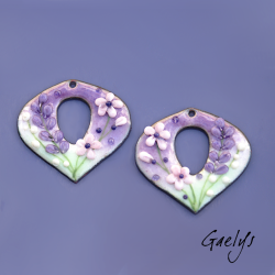 Paire de charm cuivre émaillé pour boucles d'oreille - vert /  violet / rose / ivoire