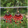 Emeline - boucles d'oreille rouge /noir, breloques, émaux sur cuivre - Style Bohême Chic - bo gaelys - full breloque