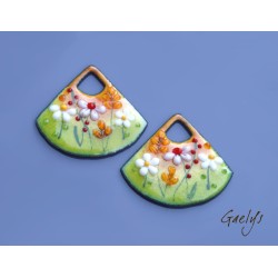 Paire de charm cuivre émaillé pour boucles d'oreille - vert / jaune / orange / rose / blanc / rouge