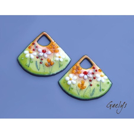 Paire de charm cuivre émaillé pour boucles d'oreille - vert / jaune / orange / rose / blanc / rouge