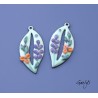 Paire de charm cuivre émaillé pour boucles d'oreille - fond vert / violet / orange / vert olive - petit bouquet