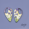 Paire de charm cuivre émaillé pour boucles d'oreille - fond jaune / violet / vert / blanc / violet