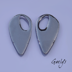 Paire de charm cuivre émaillé pour boucles d'oreille - fond jaune / violet / vert / blanc / violet
