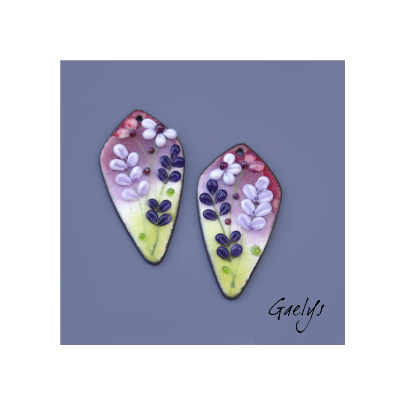 Paire de charm cuivre émaillé pour boucles d'oreille - vert / violet  / mauve / pourpre