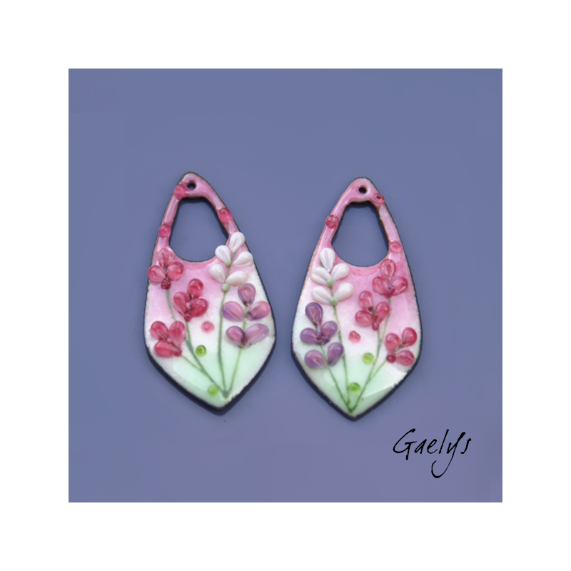 Paire de charm cuivre émaillé pour boucles d'oreille - vert / rose  / violet / pourpre
