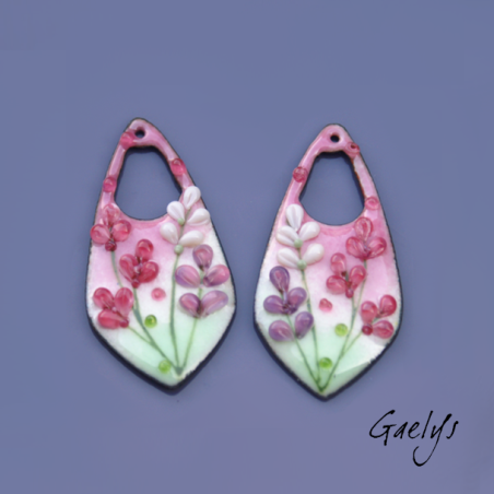 Paire de charm cuivre émaillé pour boucles d'oreille - vert / rose  / violet / pourpre