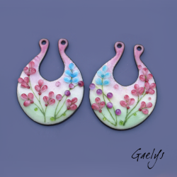 Paire de charm cuivre émaillé pour boucles d'oreille - vert / rose  / violet / pourpre