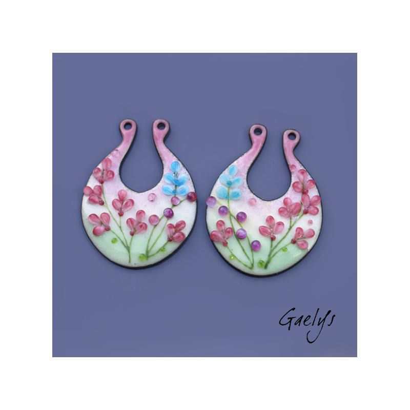 Paire de charm cuivre émaillé pour boucles d'oreille - vert / rose  / violet / pourpre