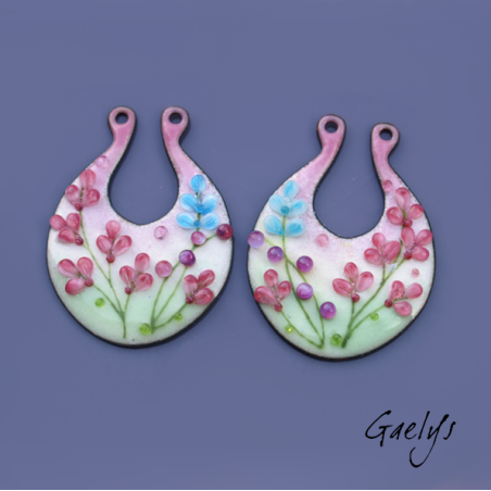 Paire de charm cuivre émaillé pour boucles d'oreille - vert / rose  / violet / pourpre