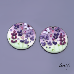 Paire de charm cuivre émaillé pour boucles d'oreille - vert / violet / mauve / pourpre